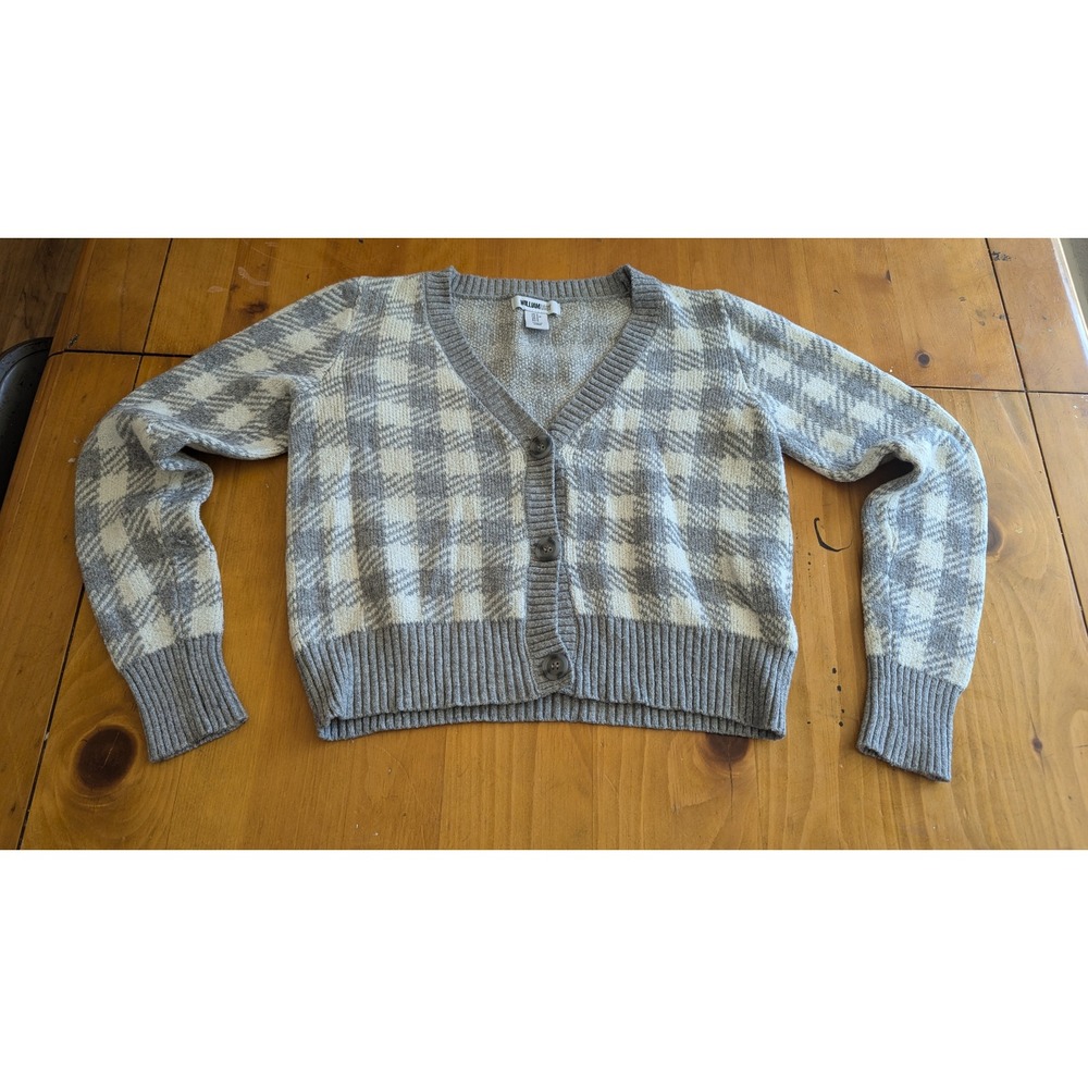William Rast Houndstooth Cardigan Sweater Button Front Knit Gray Cream Size S